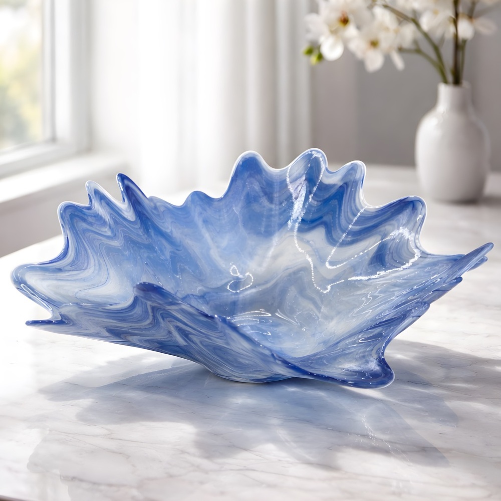 Artisan Blue Glass Decorative Bowl